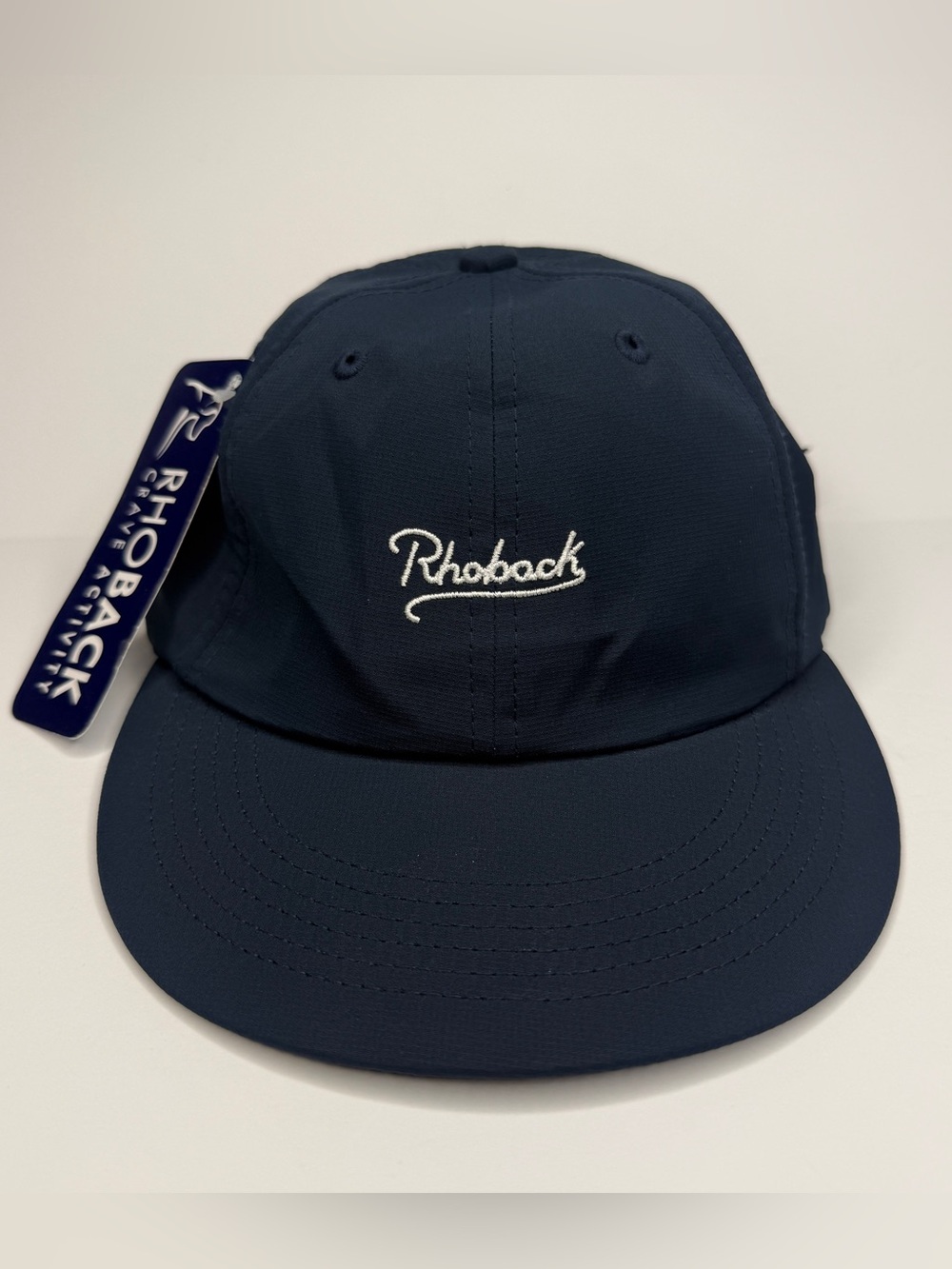 Rhoback The Script Hawk Flatbrim Golf Hat Navy Spellout Cap NWT Poly